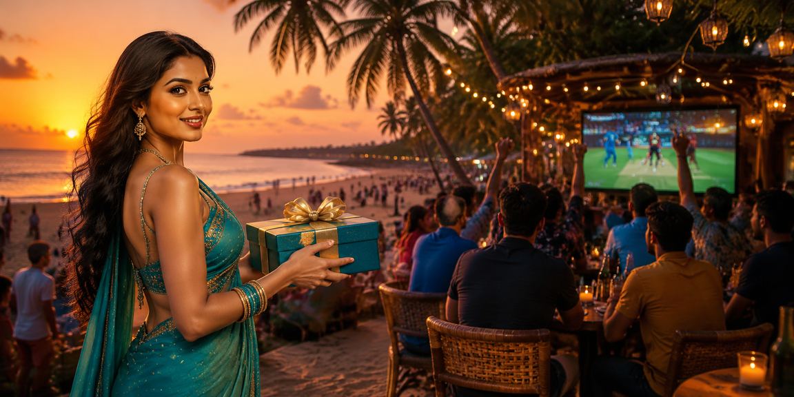 Goa beach with cricket betting illustration and healthy lifestyle