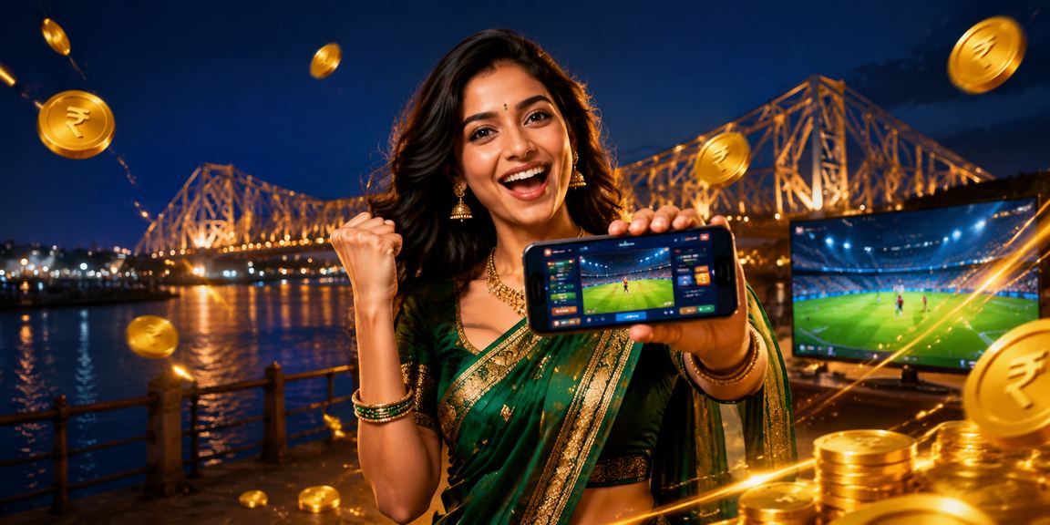 Evening Kolkata Howrah Bridge with sports betting ambiance